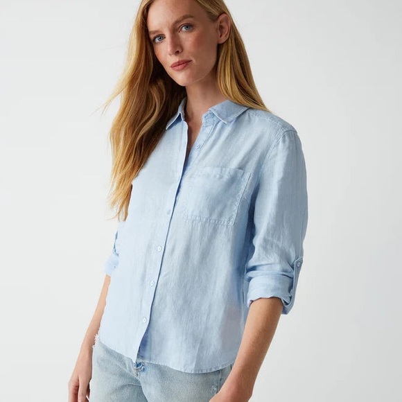 Michael Stars linen Spencer light blue button-down shirt - Picture 1 of 12